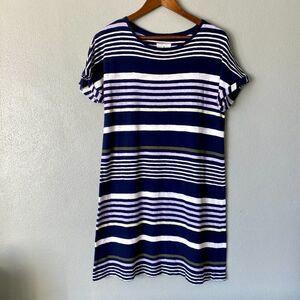 Lou & Grey Nautical Striped Navy White T-Shirt A-Line Shift Dress Women's Small
